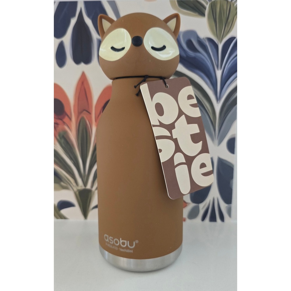 Asobu Bestie Brown Fox 16oz Vacuum Insulated Stainless Steel Water Bottle NEW